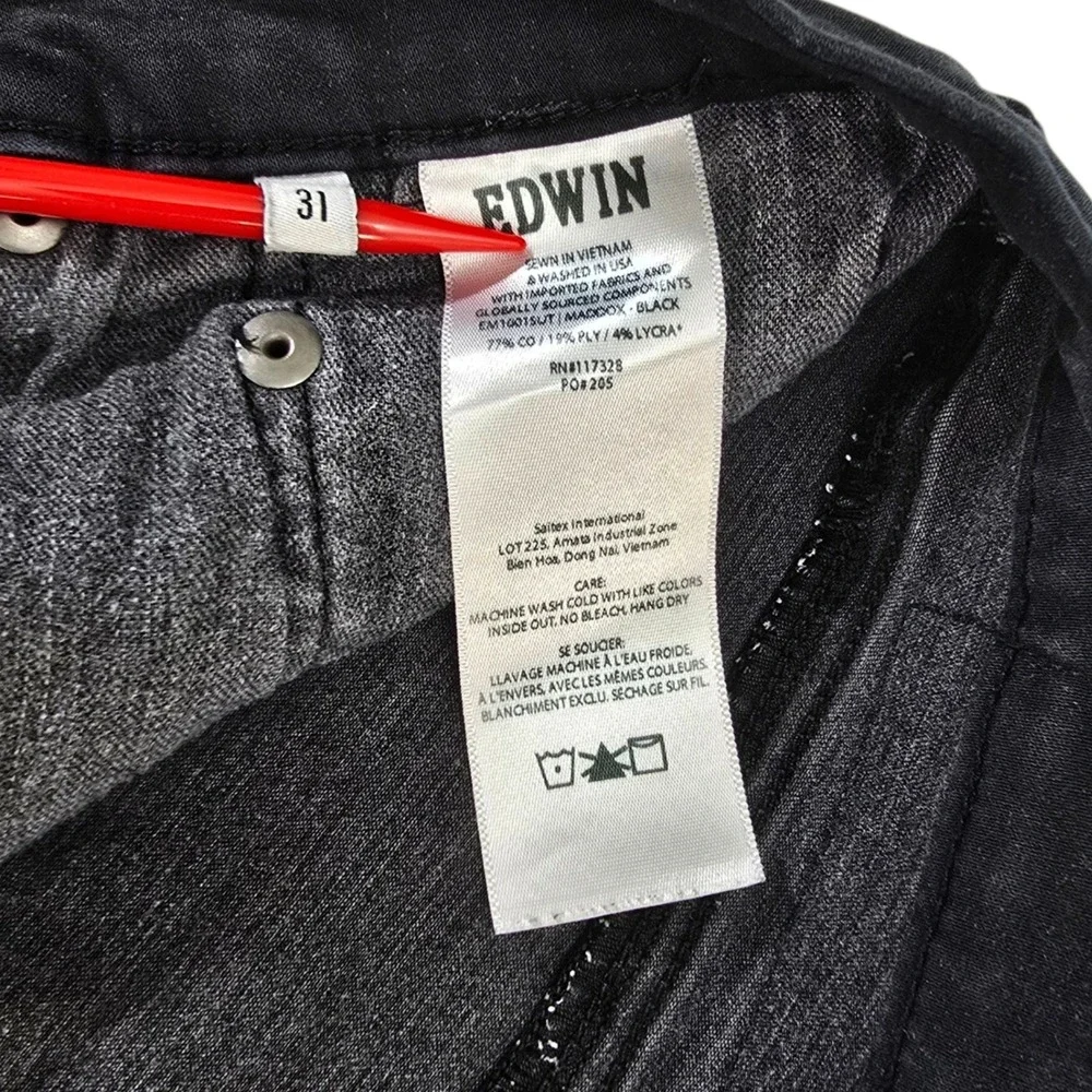 Edwin Maddox Jeans Mens 31 Black Cotton Blend Slim Fit Faded Wash Modern Casual